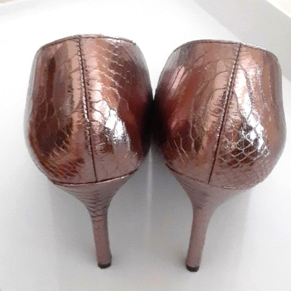 Sam & Libby Metallic Bronze Python Print Pointed Toe Stiletto Heels Size 9.5 - Picture 4 of 8